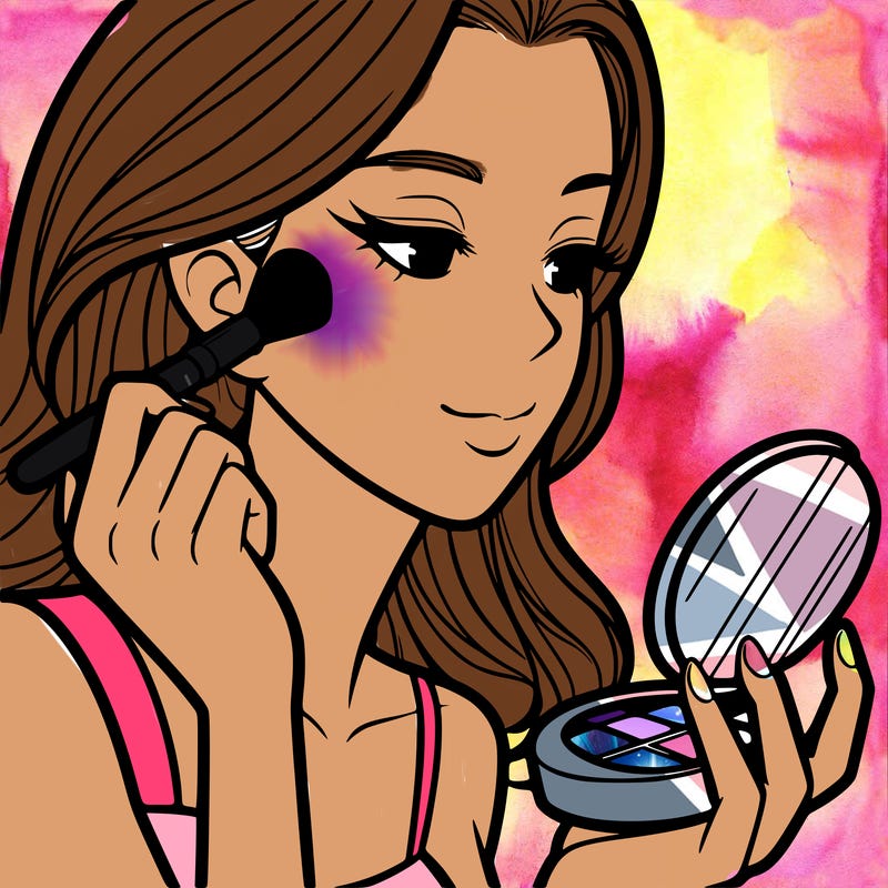 little girl putting on makeup