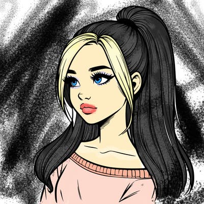 realistic girl with a high ponytail