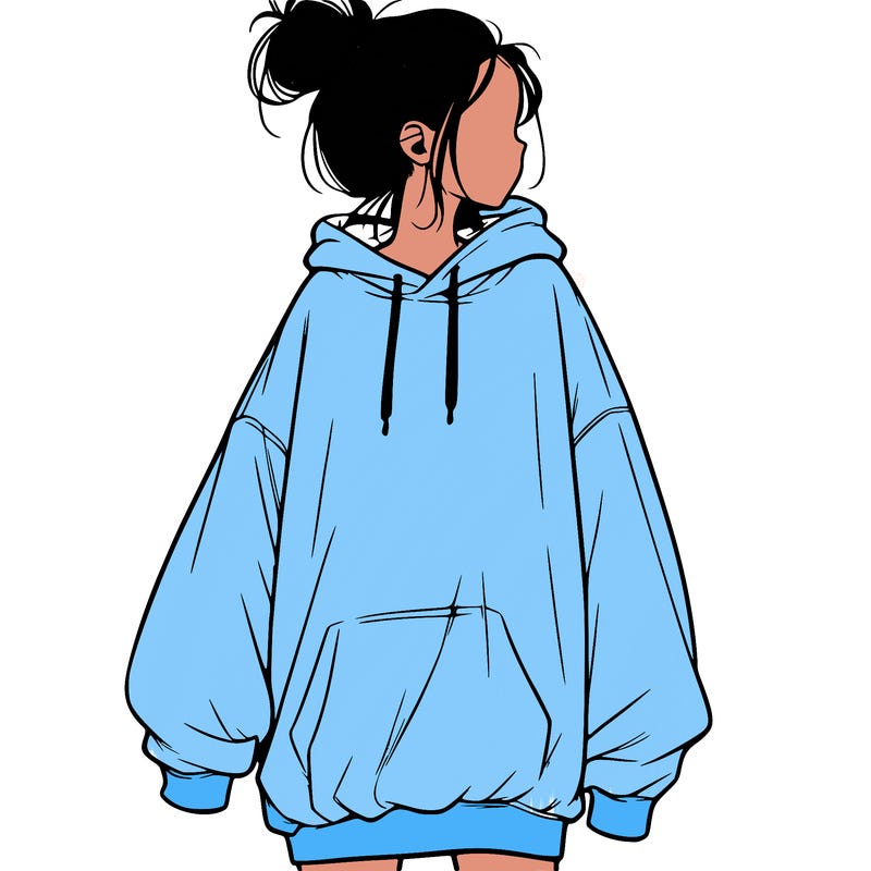 realistic girl with a oversized sweatshirt on and a bun