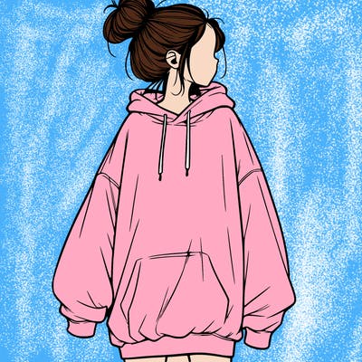 realistic girl with a oversized sweatshirt on and a bun