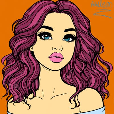 realistic girl with wavy hair and lips