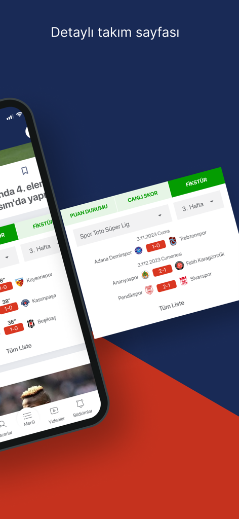 FOTOMAÇ–spor haberleri - Fotomac sports app interface showing Turkish league football fixtures and results