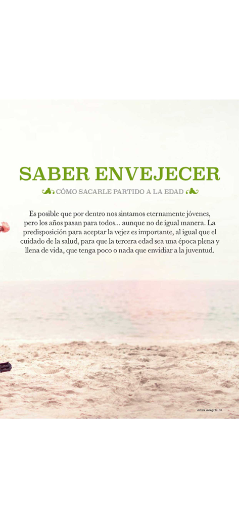 Página de artículo de la revista Integral Extra titulada Saber Envejecer sobre envejecimiento saludable