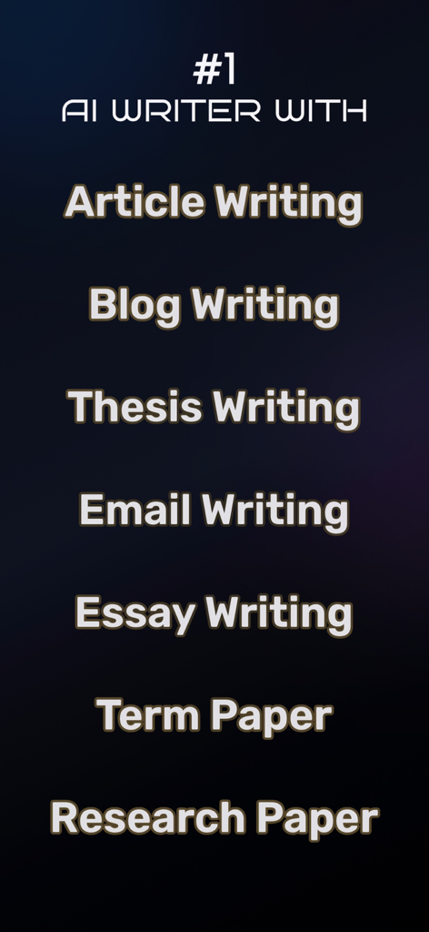 AI Writer & Essay Generator - List of AI writing features including essays blogs and research papers