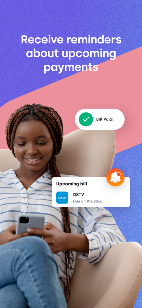 Lint - A woman using the Lint app on her smartphone to view upcoming bill notifications and payment reminders