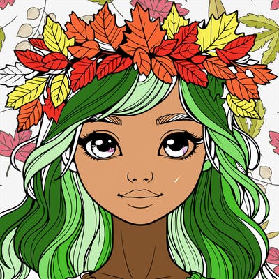 realistic girl with fall leaf crown