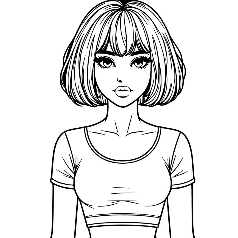 realistic woman with short hair bob cut with a crop top