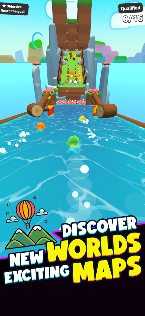 Rumble Rush: Runner Game - Jogadores correndo por um percurso de obstáculos aquático colorido em Rumble Rush