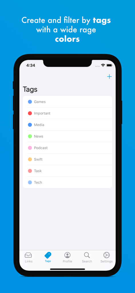 iLinks - iPhone screenshot showing color-coded tags for link organization in the iLinks app