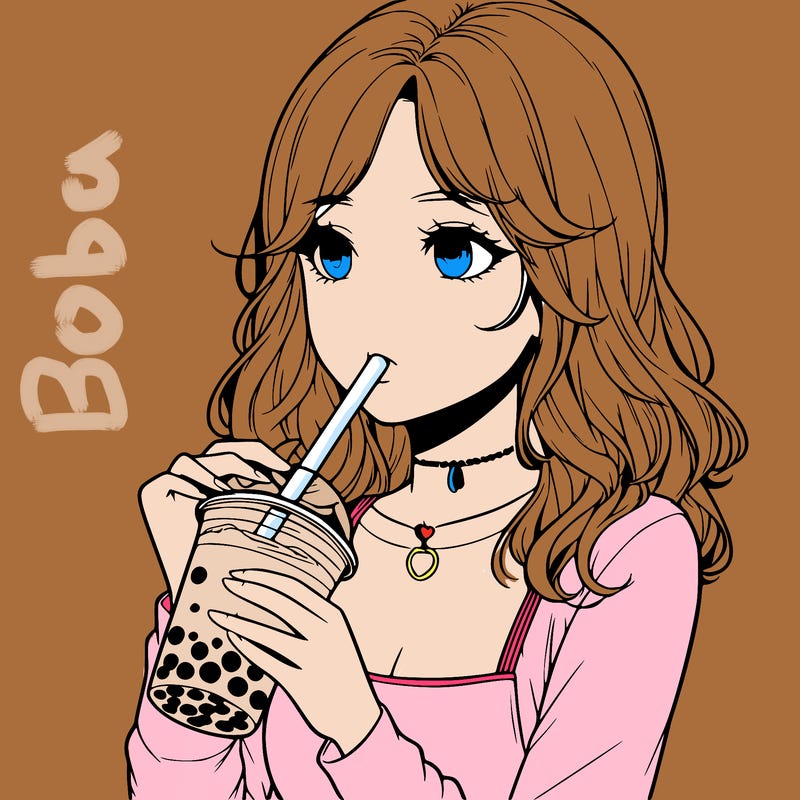 realistic girl drinking boba tea