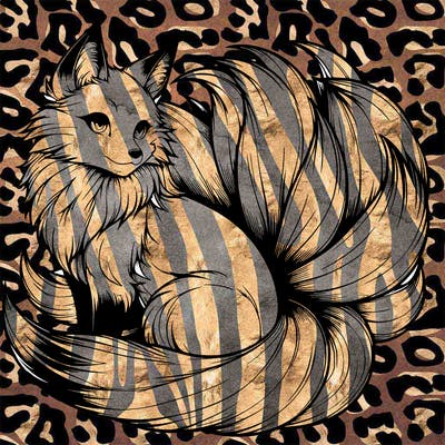 realistic detailed 9 tailed anime fox