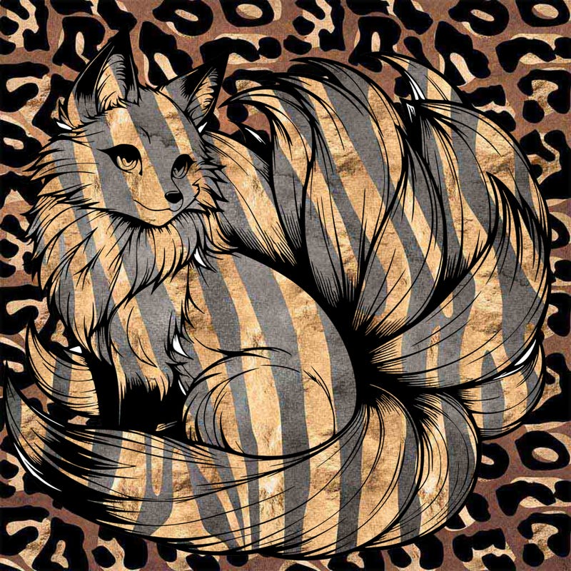 realistic detailed 9 tailed anime fox