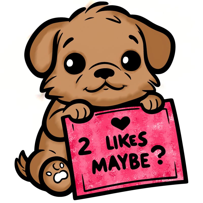 a puppy holding a sign that says 2 likes maybe?