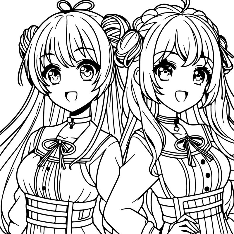 two beautiful anime girls best friends