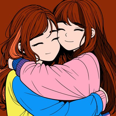 realistic two girls hugging