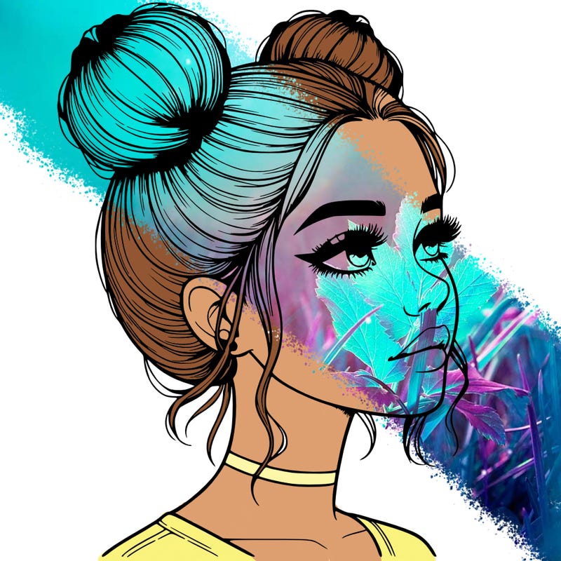 realistic girl with buns on the top of her head