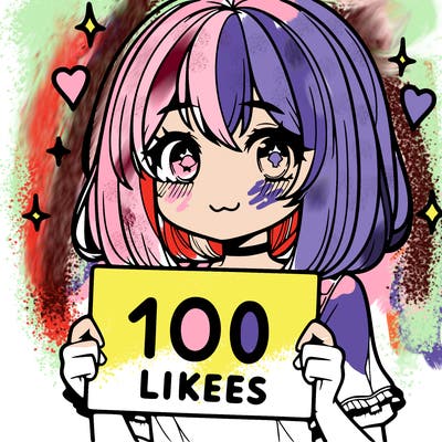 anima girl holding a 100 likes sign in her hand