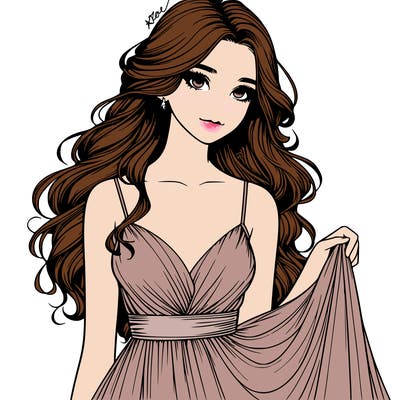 realistic girl in flowy silky prom dress