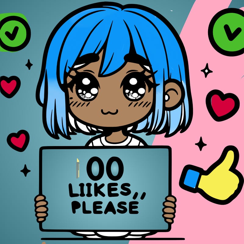 a girl with a sign saying 100 likes, please