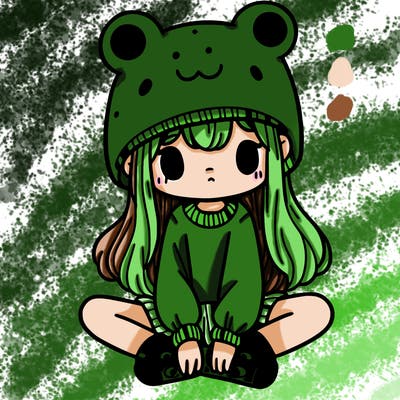 a girl wearing a frog hat and some frog socks