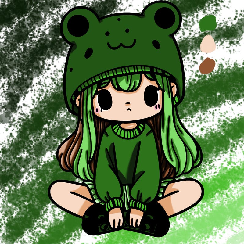 a girl wearing a frog hat and some frog socks