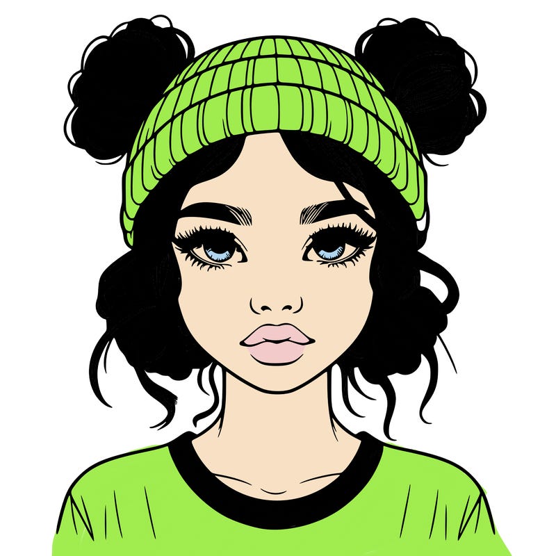 realistic girl with buns in her hair with a beanie on