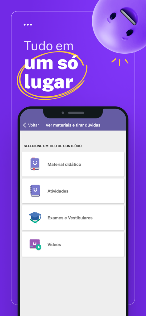 Plurall app interface showing learning categories like textbooks, activities, and exams