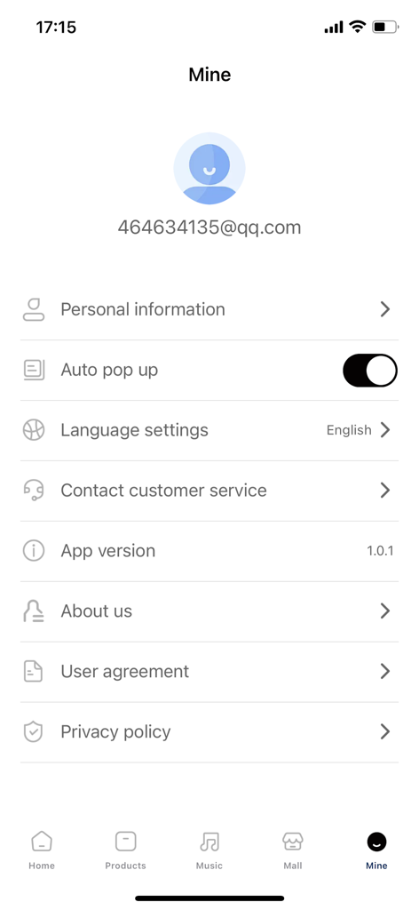 RIRO - Menú de perfil y configuración en la aplicación RIRO que muestra información personal y opciones de idioma.