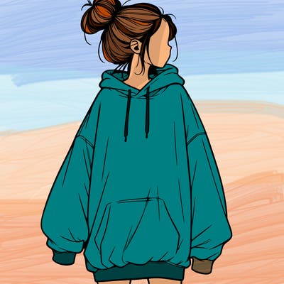 realistic girl with a oversized sweatshirt on and a bun