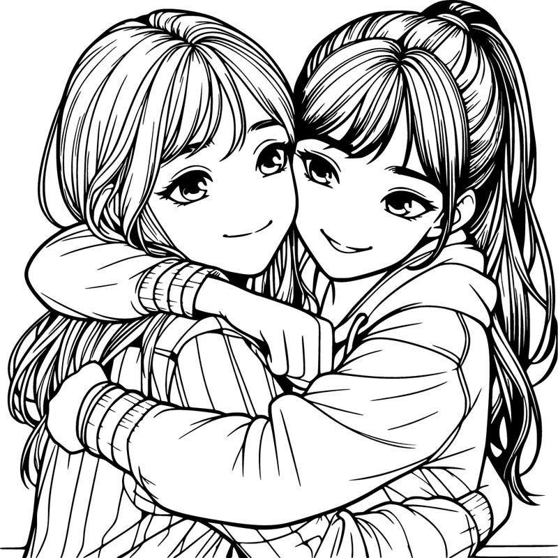 realistic 2 girls hugging each other