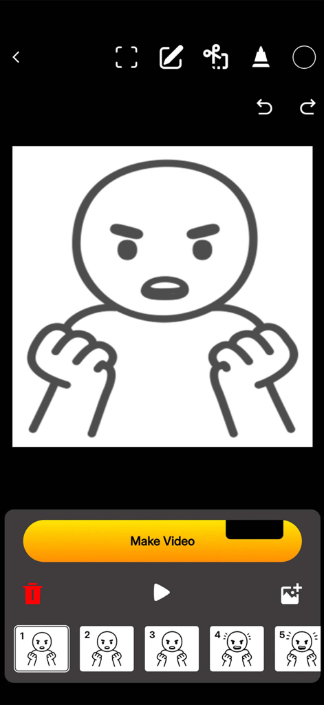 Flip Draw 2D Animation Creator - A character being animated frame by frame in the Flip Draw 2D Animation Creator app interface