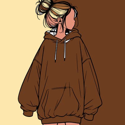 realistic girl with a oversized sweatshirt on and a bun