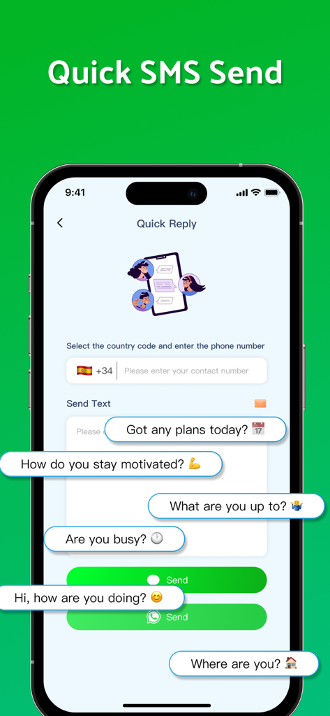 Dual Messenger-Duo Web Chatapp - Interface of the Dual Messenger app showing the Quick SMS Send feature with pre-defined message templates