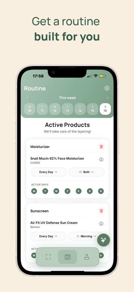 Skinsight AI: Korean Skincare - Skinsight AI mobile app interface showing a personalized weekly Korean skincare routine planner