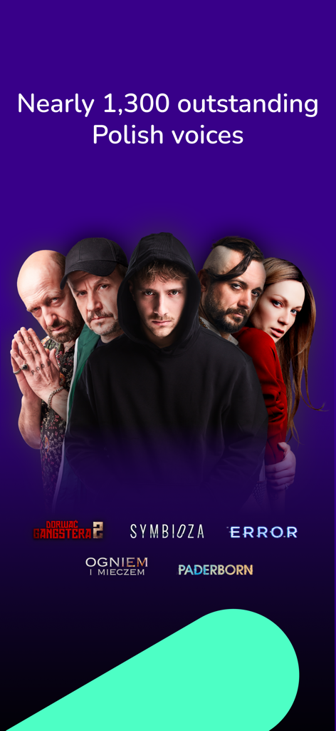 Promotional graphic showing a group of narrators with text saying nearly 1300 outstanding Polish voices