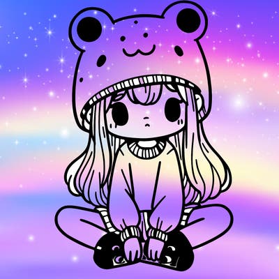 a girl wearing a frog hat and some frog socks