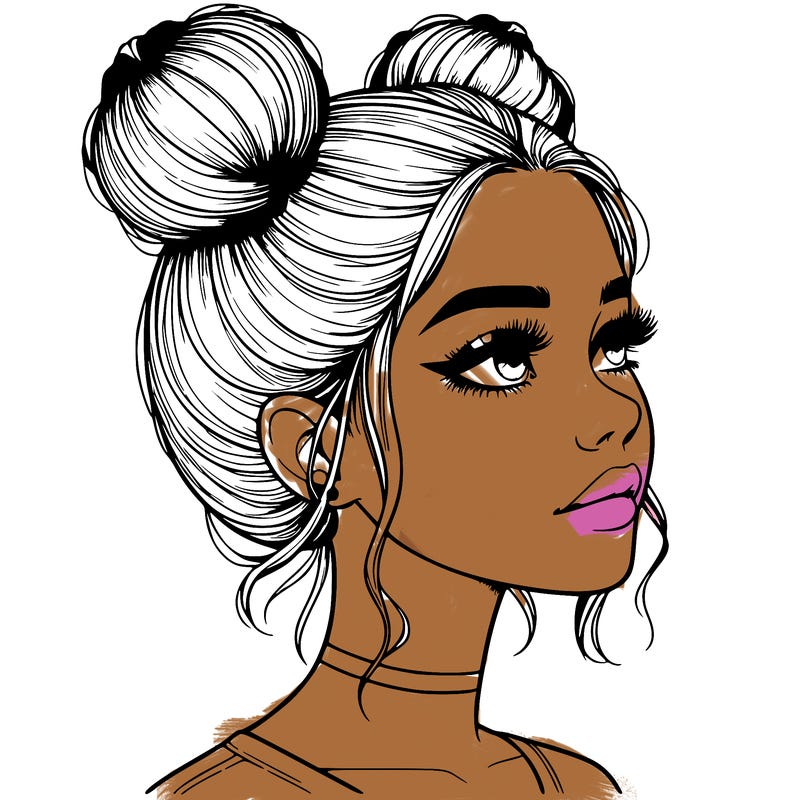 realistic girl with buns on the top of her head