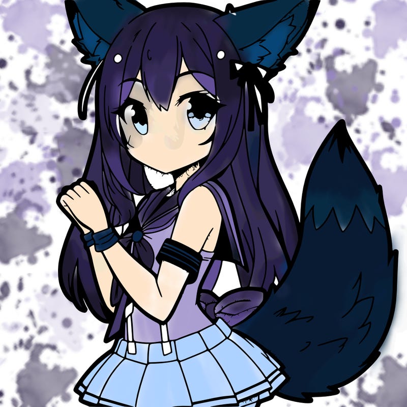 a anime girl with fox ears on the top of her head and a fox tail