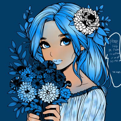 realistic girl with flowers