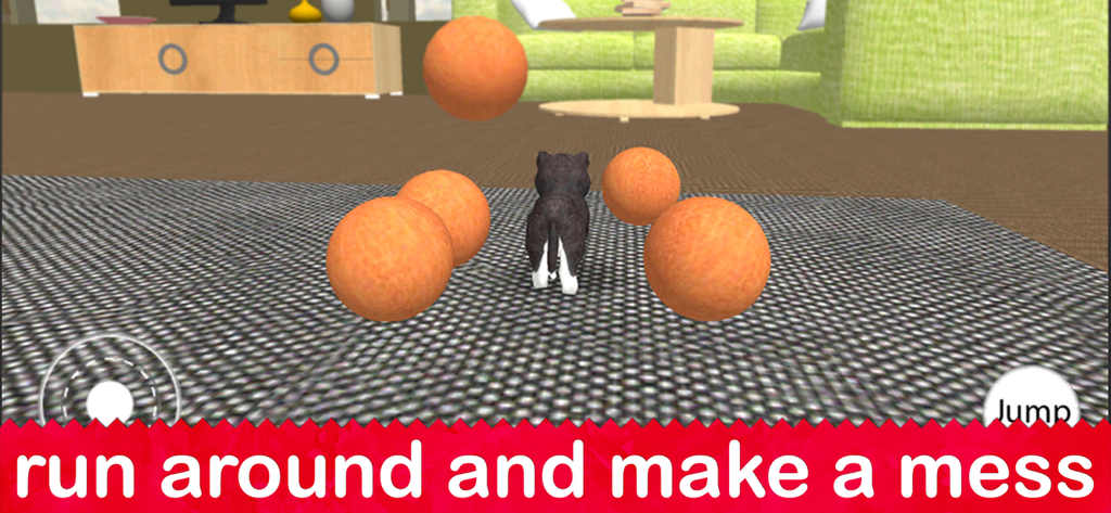 Dog Simulator 2022 - Small puppy playing with orange balls in a virtual living room simulation