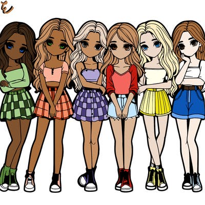 a group of girls realistic