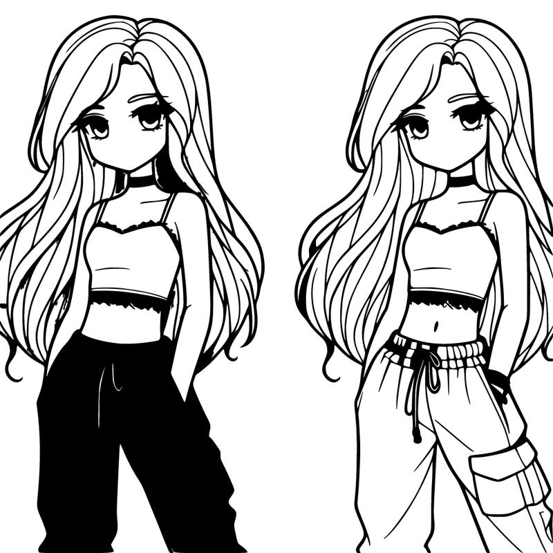 girl in baggy panta crop top and long hair