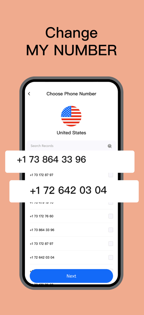 Skycaller:Unlimited Call&Text - Interface for choosing a second United States phone number in the Skycaller app
