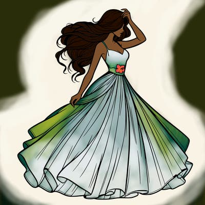 realistic woman with dress flowing in the wind