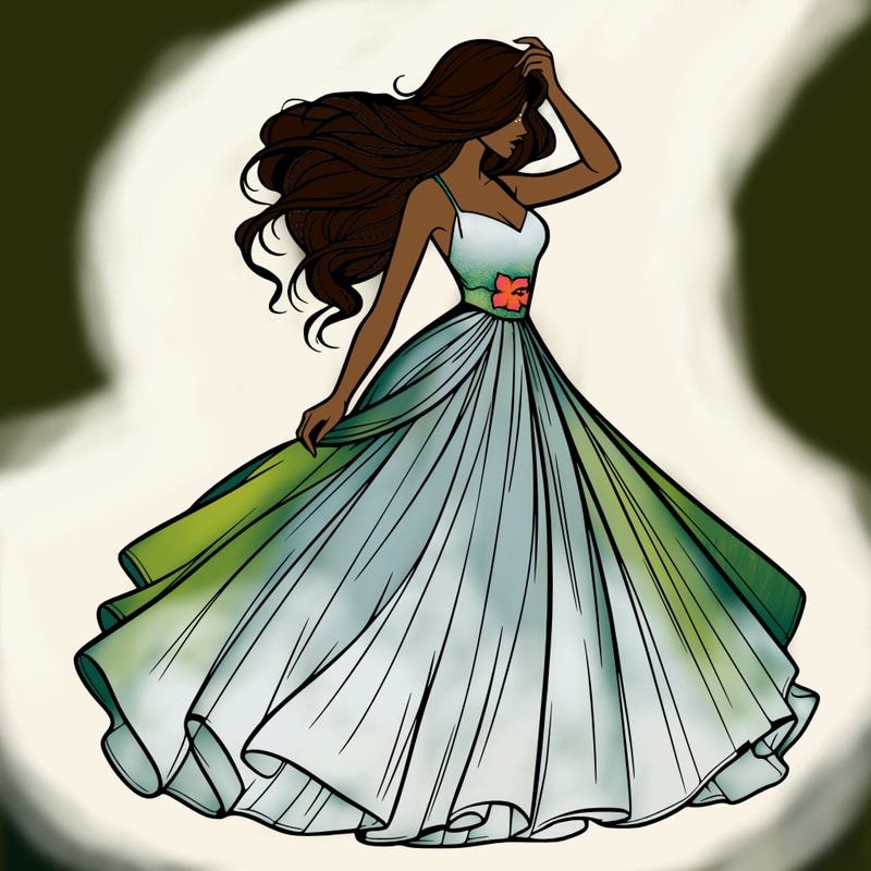 realistic woman with dress flowing in the wind