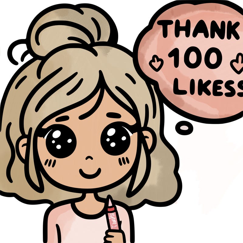 girl with a thought bubble saying thank you for 100 likes