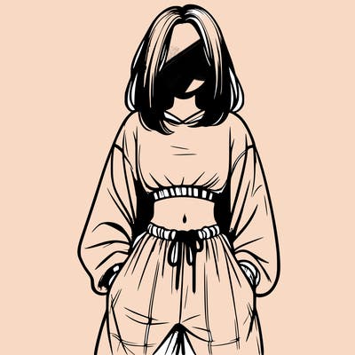 realistic girl faceless with baggy pants and a crop top