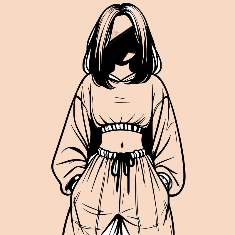 realistic girl faceless with baggy pants and a crop top