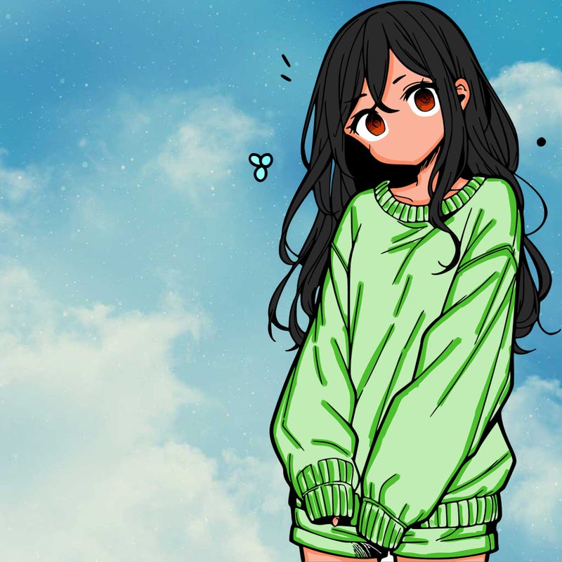 manga teen girl  in a sweater and baggy pants