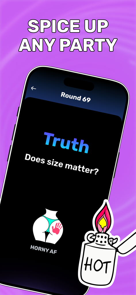 Truth or Dare Dirty 18+ - Truth or Dare Dirty app interface showing a provocative truth question on a dark background for adult social parties